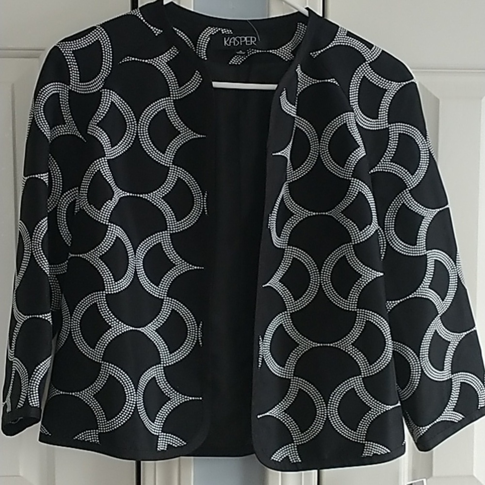 Kasper 100 percent SILK Black &White Blazer Jacket Sz 4